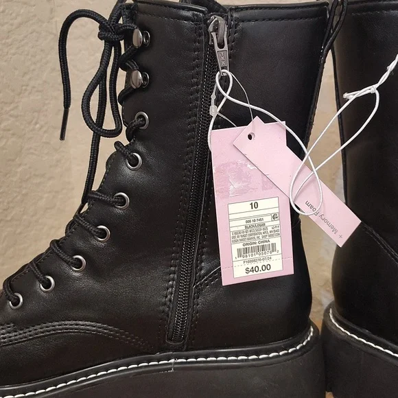 Black Combat Boots Women Sz 10 W/ Zipper 90s Y2K Bikercore Matrix - Picture 3 of 5